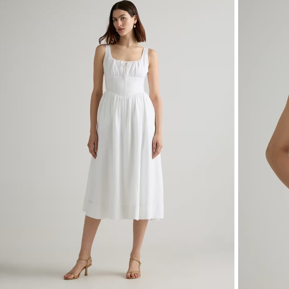 Quince 100% Linen Elegant White Midi Dress